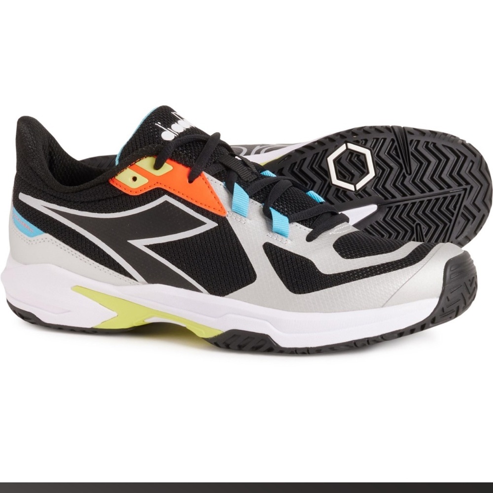 Diadora Black and White Sneakers with Vibrant Accents